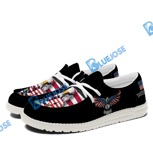 BlueJose Billiards 8 Ball Rack USA Eagle White Canvas Loafer Shoes