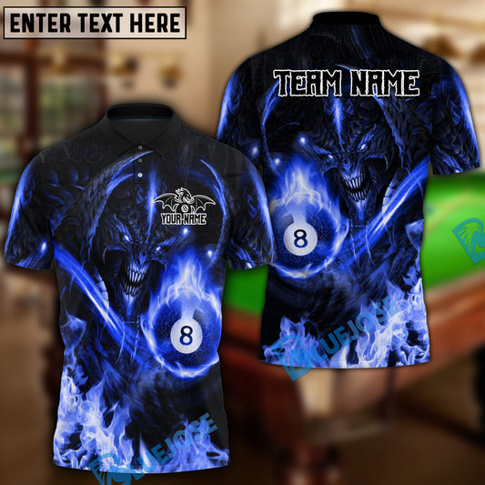 BlueJose Billiards Ball 8 Pool Hell Fire Dragon Personalized Name & Team Name Shirt (4 Colors)