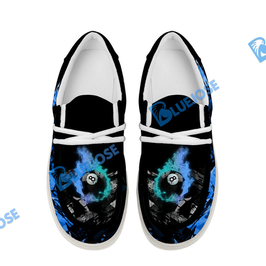 BlueJose Billiards 8 Dust Flame Blue Cyan White Canvas Loafer Shoes