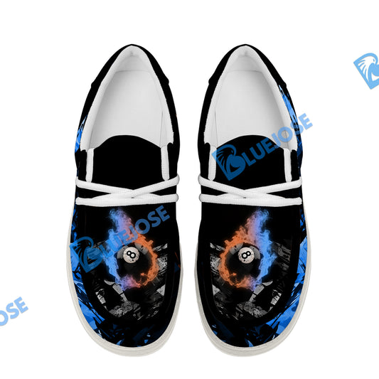 BlueJose Billiards 8 Dust Flame Blue Orange White Canvas Loafer Shoes