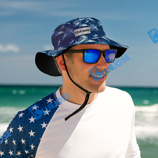 BlueJose Marlin Fish Pattern Custom Name Bucket Hat