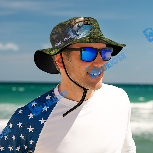 BlueJose Striped Bass Camouflage Custom Name Bucket Hat