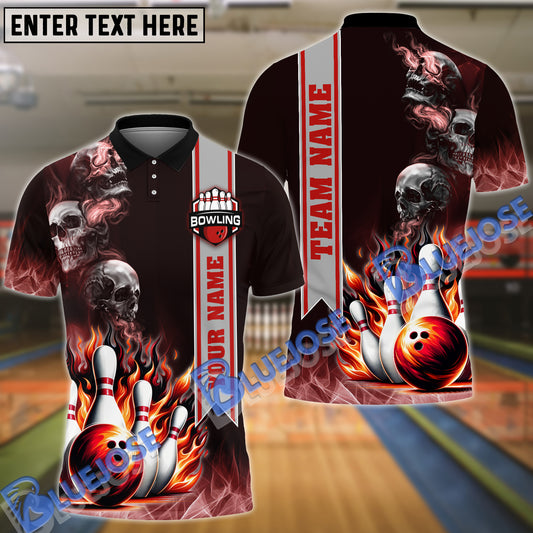 BlueJose Bowling And Pins Smoke Skull Gang Multicolor Customized Name 3D Shirt (4 Colors)