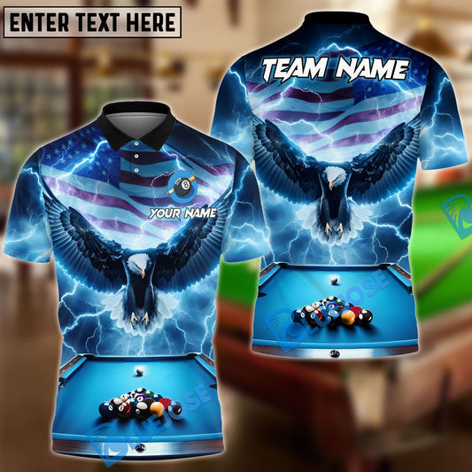 BlueJose Billiards Ball 8 Pool American Eagle Thunder Personalized Name & Team Name Shirt (4 Colors)