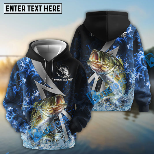 Bluejose Bass Fishing Blue Fire Splash Custom Name & Team Name 3D Shirts