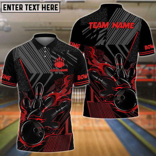 BlueJose Bowling And Pins Black Flaming Multicolor Customized Name 3D Shirt ( 4 Colors )