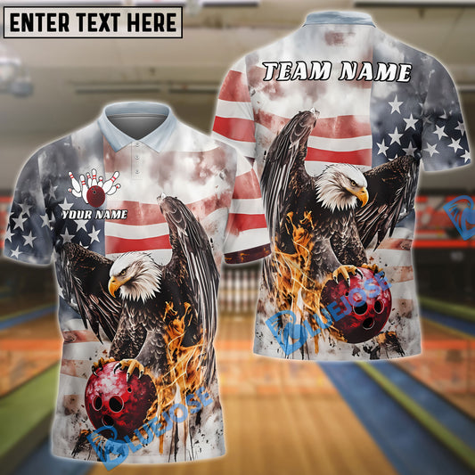 BlueJose Custom Vintage US Flag Eagle Patriotic Bowling Personalized Shirt