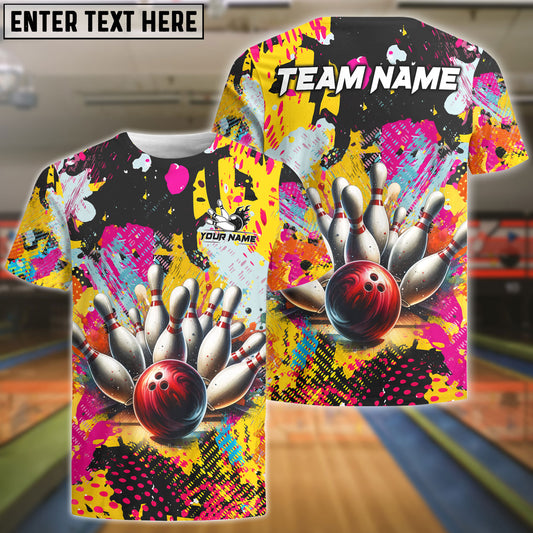 BlueJose Bowling Graffiti Yellow Customized Name, Team Name 3D Shirt