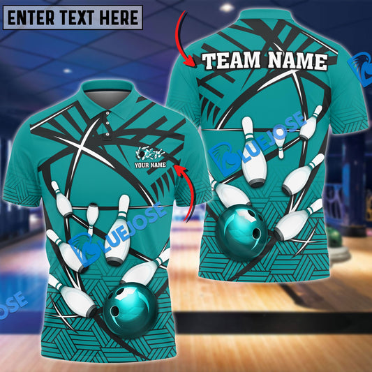BlueJose Bowling And Pins Black Net Pattern Customized Name 3D Shirt (4 Colors)