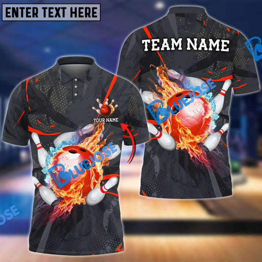 BlueJose Bowling And Pins Strike Flame Multicolor Customized Name 3D Shirt (4 Colors)