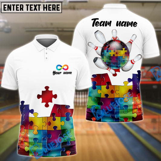 BlueJose Bowling And Pins Autism Awareness Customized Name, Team Name 3D Shirt (2 Colors)