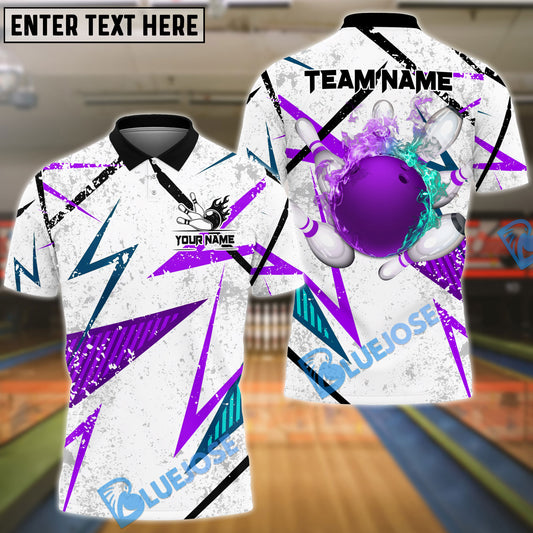 BlueJose Bowling And Pins Lightning Fire Flame Customized Name 3D Shirt (4 Colors)