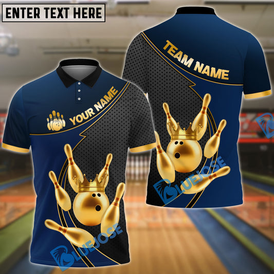 BlueJose Bowling And Pins Royal Crown Customized Name 3D Shirt (6 Colors)