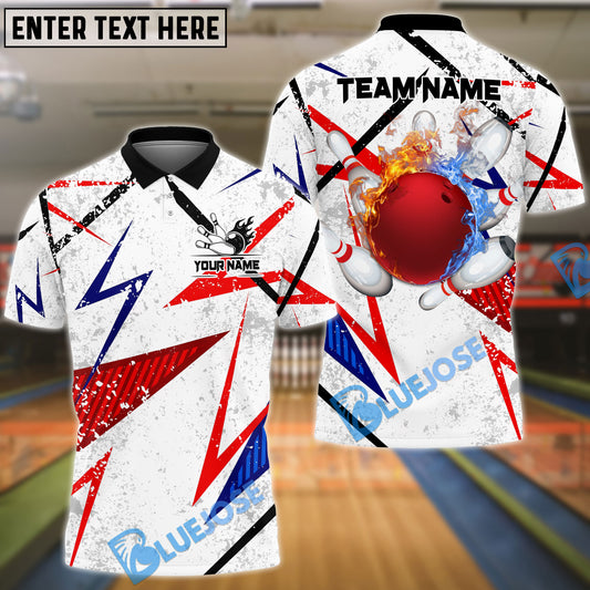BlueJose Bowling And Pins Lightning Fire Flame Customized Name 3D Shirt (4 Colors)