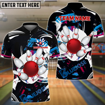 BlueJose Bowling and Pins Black Red Tornado Customized Name, Team Name 3D Shirt