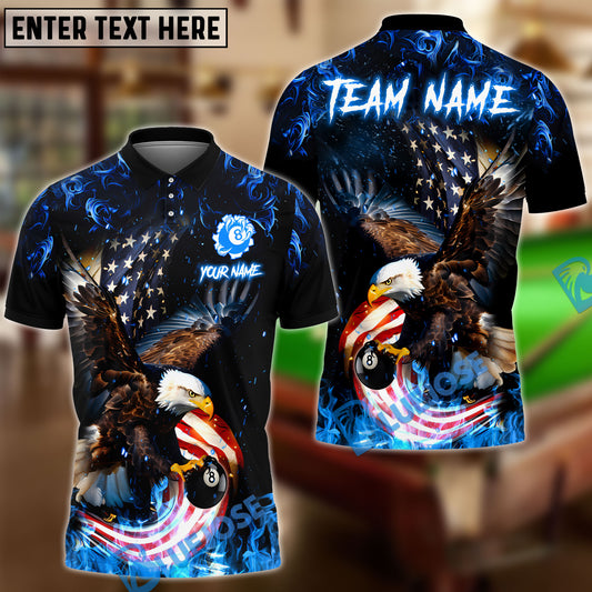 BlueJose Billiard 8 Ball Eagle Fire Flame Personalized Name Shirt (4 Colors)