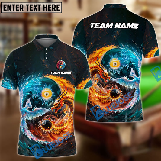 BlueJose Billiards 8 Ball & 9 Ball Fire Dragon And Ice Phoenix Personalized Name, Team Name Unisex Shirt