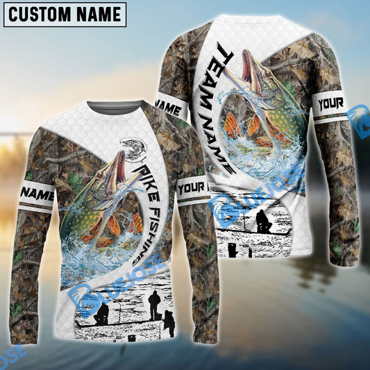 Bluejose Pike Fishing Camo Forest Scene Custom Name & Team Name 3D Shirts