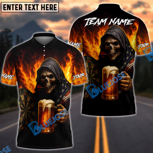 BlueJose Darts & Beer Grim Reaper Customized Name, Team Name 3D Shirt (4 Colors)