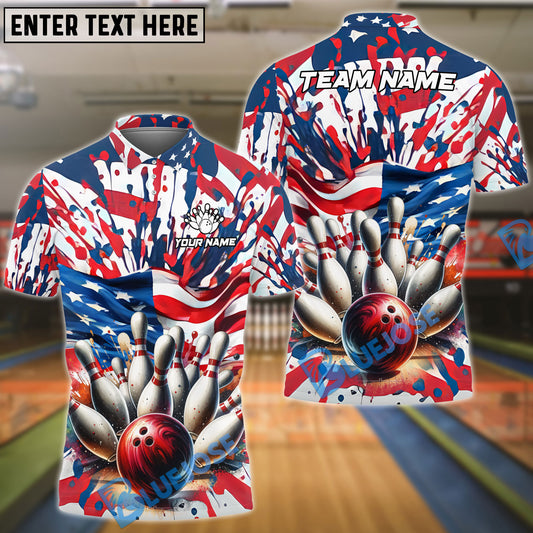 BlueJose Bowling US Flag Colorful Customized Name, Team Name 3D Shirt