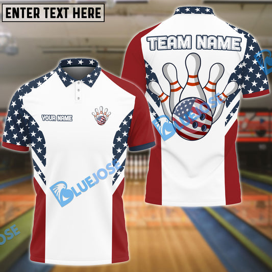 BlueJose Bowling US Flag Customized Name, Team Name 3D Shirt