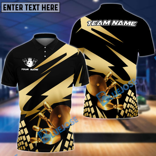 BlueJose Bowling And Pins Gold Experience Customized Name 3D Shirt (5 Colors)