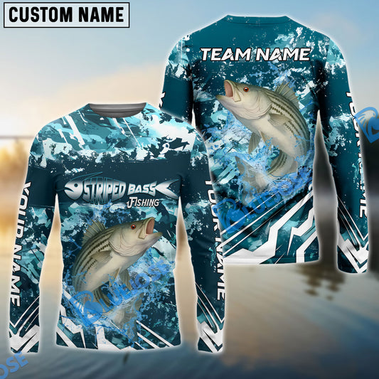 Bluejose Striped Bass Fishing Splash Pro Design Name & Team Name 3D Shirts