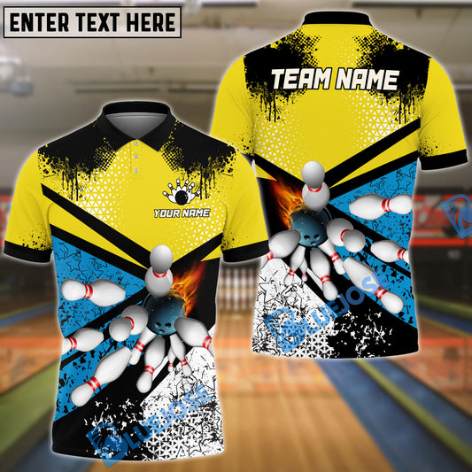 BlueJose Bowling and Pins Fight Yellow Blue Customized Name, Team Name 3D Shirt