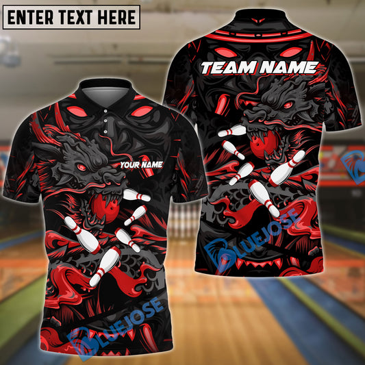 BlueJose Bowling And Pins Dragon & Samurai Customized Name 3D Shirt ( 4 Colors )