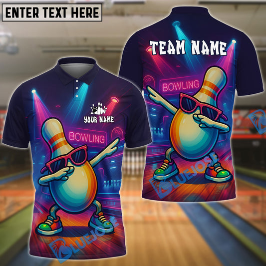 BlueJose Bowling And Pins Neon Party Pin Dabbing Style Customized Name, Team Name 3D Shirt (4 Colors)