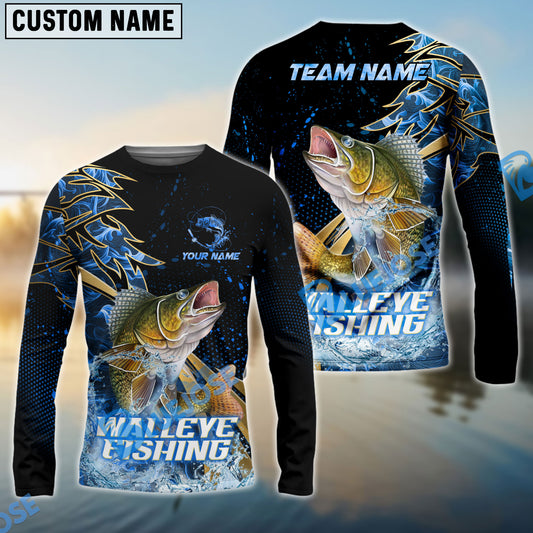 Bluejose Walleye Fishing Hooked Jump Splash Custom Name & Team Name 3D Shirts