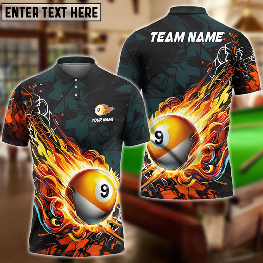 BlueJose Billiards Ball 9 Fireball Magic Personalized Name Shirt (4 Colors)