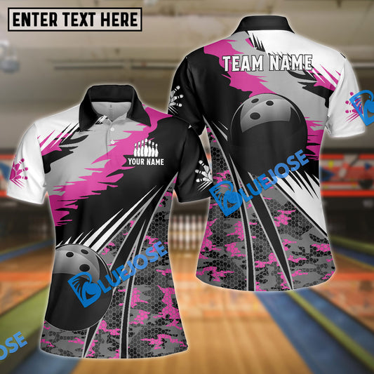 BlueJose Black Ball Pink Camo Bowling Premium Customized Name 3D Shirt For Women