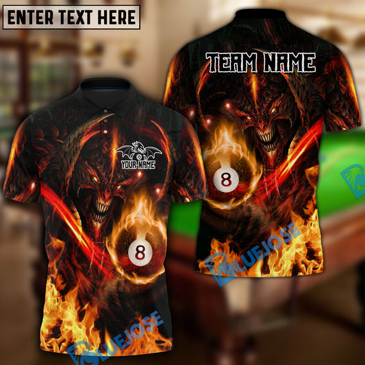 BlueJose Billiards Ball 8 Pool Hell Fire Dragon Personalized Name & Team Name Shirt (4 Colors)