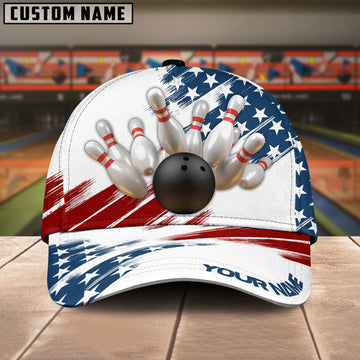 BlueJose Bowling US Flag Personalized Name Cap
