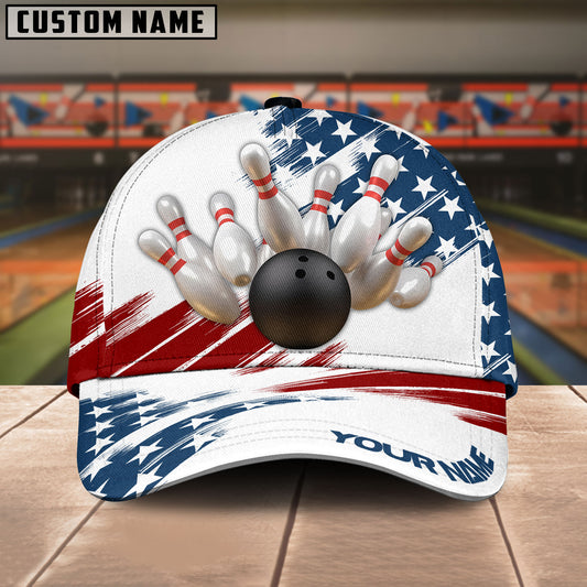 BlueJose Bowling US Flag Personalized Name Cap