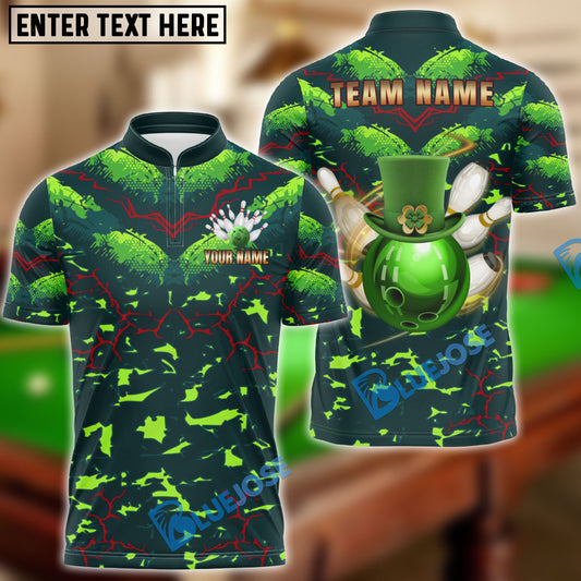 BlueJose Bowling And Pins Irish Luckiest Shamrock Customized Name, Team Name 3D Shirt