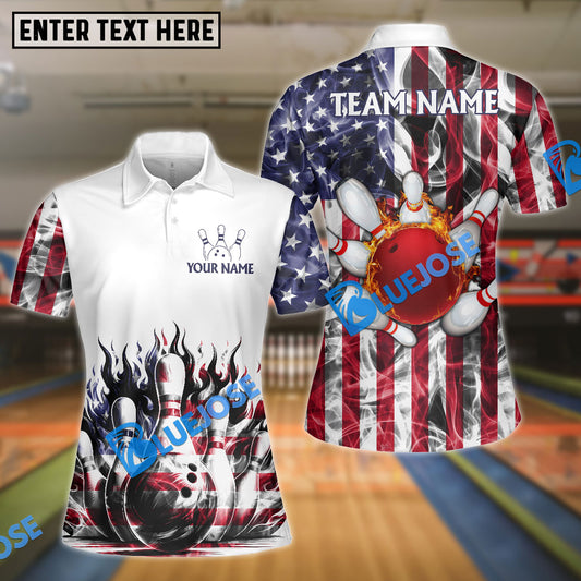 BlueJose Bowling and Pins Flag On Back Personalized Name 3D Shirt