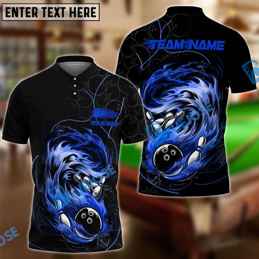 BlueJose Bowling And Pins Curved Paint Customized Name, Team Name 3D Shirt (4 Colors)