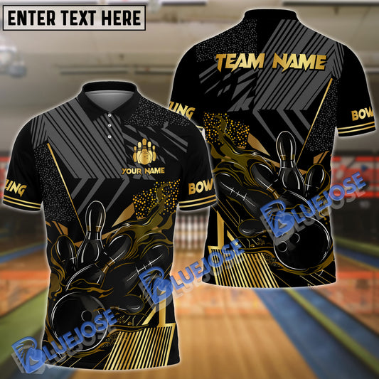 BlueJose Bowling And Pins Black Flaming Multicolor Customized Name 3D Shirt ( 4 Colors )