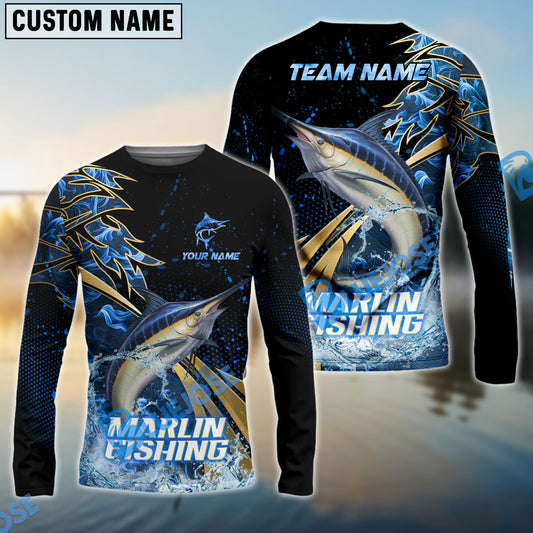 Bluejose Marlin Fishing Hooked Jump Splash Custom Name & Team Name 3D Shirts