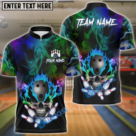 BlueJose Bowling And Pins Multicolor Smoke Pattern Customized Name, Team Name 3D Shirt