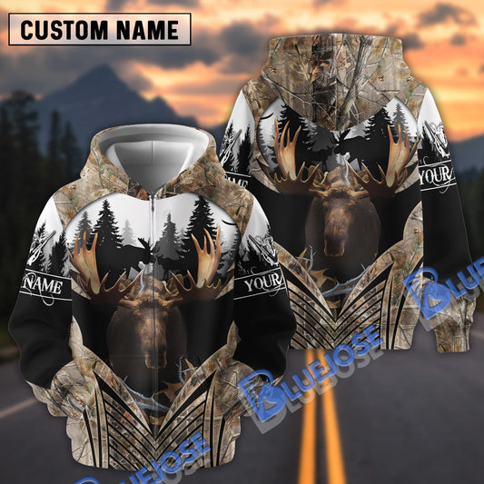BlueJose Personalized Name Moose Hunting Camouflage Forest Pattern 3D Shirts ( 3 Colors )