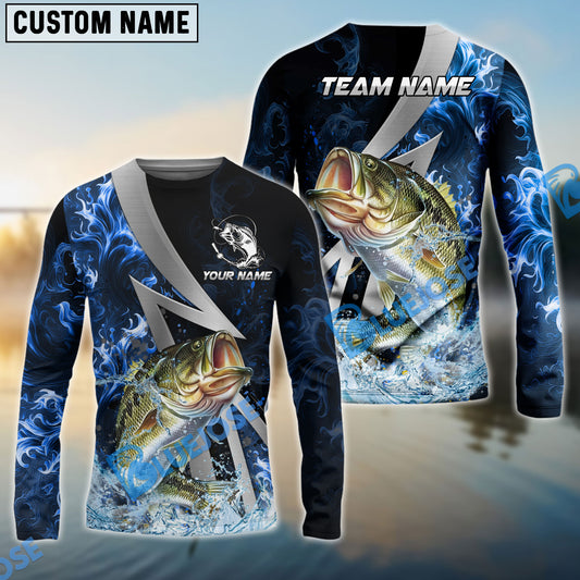 Bluejose Bass Fishing Blue Fire Splash Custom Name & Team Name 3D Shirts