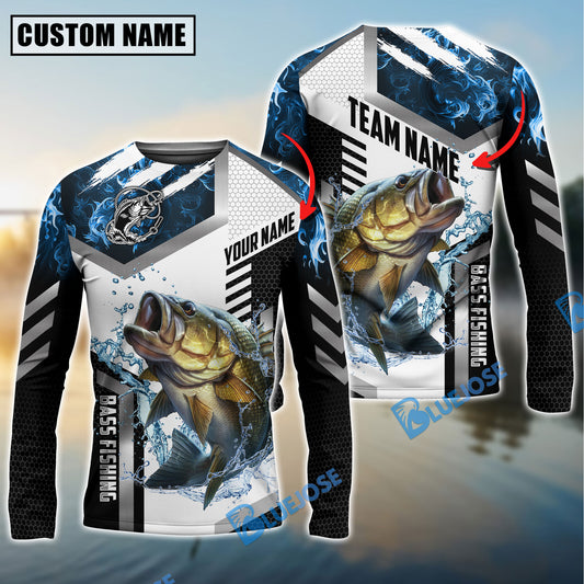 BlueJose Bass Fishing Blue Flame Sport Custom Name & Team Name Shirts