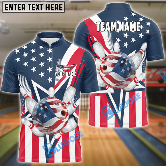 BlueJose Bowling American Flag Star Customized Name, Team Name 3D Shirt