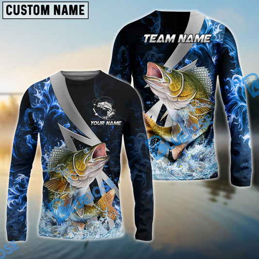 Bluejose Walleye Fishing Blue Fire Splash Custom Name & Team Name 3D Shirts