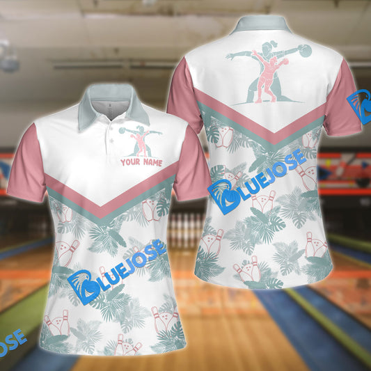 BlueJose Bowling Tropical Pattern Premium Customized Name 3D Shirt For Women