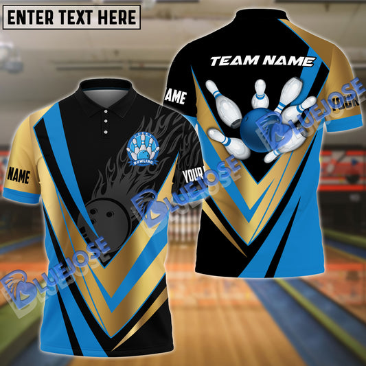 BlueJose Bowling And Pins Love And Gold Multicolor Customized Name 3D Shirt ( 4 Colors )
