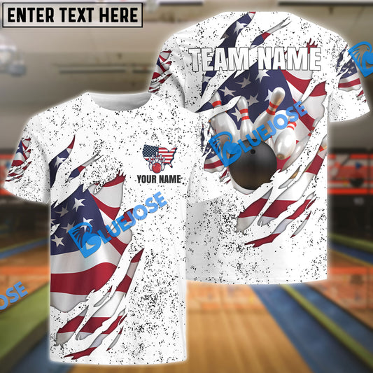 BlueJose Bowling US Flag Customized Name, Team Name 3D Shirt